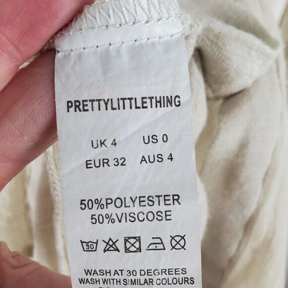 PrettyLittleThing Shirt Womens 0 Gauzy Oatmeal Button up Blouse Tunic Coastal - Picture 7 of 7